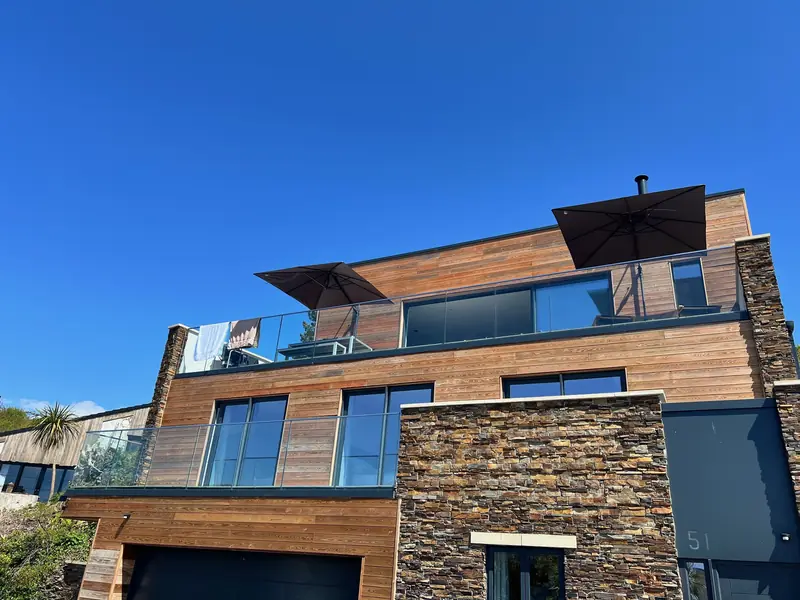 Sunkeeper's balconies against a blue sky