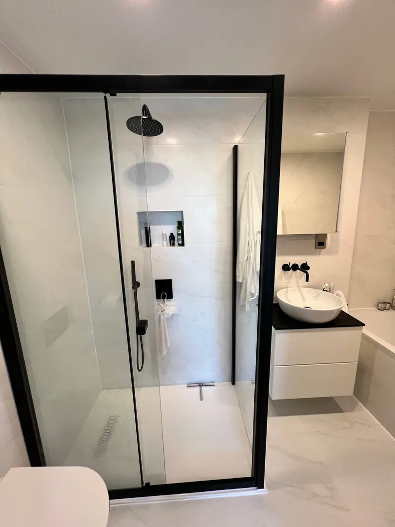 Walk-in shower in a modern bathroom